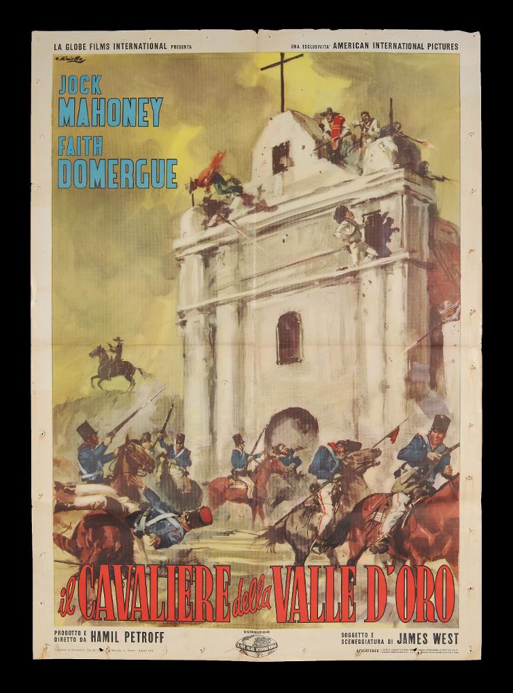 L'immagine riproduce uno dei manifesti conservati presso la Mediateca Regionale Pugliese (vedi Note). Ciriello firma il dipinto per il manifesto del film americano "Il cavaliere della valle d'oro". Pittore dal linguaggio elaborato e dallo stile pittorico colto e maturo, sia nel ritratto che nelle scene narrative, Ciriello seppe caratterizzare le sue opere con l'uso di sfumature volumetriche, tocchi di colore morbidi "emotivi", che denotano una comunicazione visiva chiara e coinvolgente. Si ricorda come tra i più importanti disegnatori per manifesti del cinema italiano. Iniziò a lavorare come pubblicitario presso l’agenzia Non plus ultra a Milano e poi presso la Ima, la più grande agenzia di pubblicità in Italia. Il suo talento come disegnatore di arte figurativa lo port...