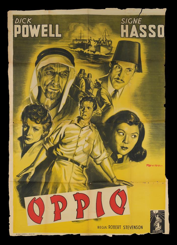 L'immagine riproduce uno dei manifesti conservati presso la Mediateca Regionale Pugliese (vedi Note). Si tratta della versione grafica per il manifesto del film "Oppio", a firma di Previtali. Di scuola romana, Delfo Previtali studiò arte presso l'Accademia San Luca di Roma e il R. Museo Artistico. Nel 1934, entrò in pubblicità fino a diventare Direttore Artistico presso lo studio di grafica pubblicitaria di Alberto Calabresi, realizzando importanti campagne pubblicitarie. Dal 1948 sino agli inizi degli anni Sessanta fu insegnate di Grafica Pubblicitaria presso l'Istituto professionale Padre Reginaldo Giuliani. Previtali vinse diversi premi di grafica tra cui quelli dell'ENIT (da Collezione Salce). Di Previtali si ricordano molti manifesti cinematografici nei quali la ma...