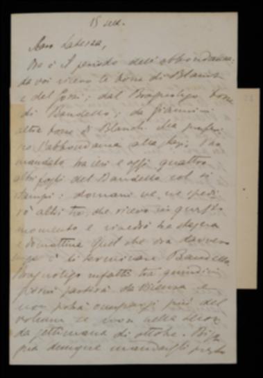Accusando ricezione di bozze dei volumi di Luigi Blanch, Carlo Gozzi e Matteo Bandello, Fausto Nicolini comunica a Giovanni Laterza di avergliene inviate alcune licenziate del Bandello e che altre ne invierà, sollecitandolo a far sbrigare il resto del volume affinché Gioacchino Brognoligo possa completarne la correzione prima di partire da Vicenza. Rinunciando a discutere per lettera con il proto in merito al secondo bottello del Blanch, il Nicolini anticipa all'editore che rimetterà la questione a Benedetto Croce, dal quale inoltre si attendono istruzioni in merito al volume di Traiano Boccalini. Il Laterza viene poi invitato a far sì che le ulteriori bozze del Gozzi non siano sbiadite. Infine vi è un accenno ad alcune voci che parlano di un'epidemia di colera a Napoli...
