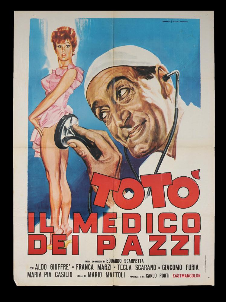 L'immagine riproduce uno dei manifesti conservati presso la Mediateca Regionale Pugliese (vedi Note). Si tratta del manifesto del film "Totò il medico dei pazzi", a firma di Piovano per lo Studio Paradiso, con il quale realizzerà molti manifesti per il cinema. È una delle diverse versioni illustrate che lo studio grafico insieme a Piovano realizzano per i film italiani in cui il principe della risata è protagonista. Tutta la composizione, fresca e colorata, risalta la figura dell'attore, con le sue tipiche mimiche facciali, che lo hanno reso celebre ed amato dal grande pubblico. Seppur con un taglio espressamente ironico e seducente, l'opera è pervasa da un bel realismo descrittivo, il ritratto dell'attore è fedele e ricco di bei dettagli chiaroscurali che ne accentuano...