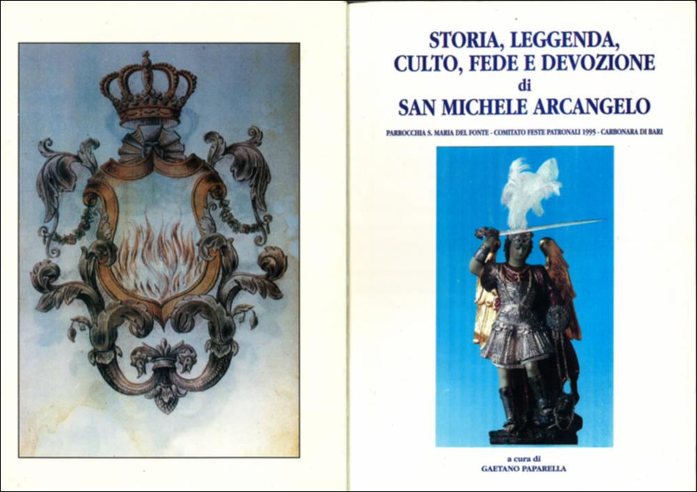 <div>La digitalizzazione di questa monografia “Storia, leggenda, culto, fede e devozione di San Michele Arcangelo” (1995), voluto dal Comitato Festa Patronale, a cura di Gaetano Paparella, offre il racconto della nascita del culto e devozione di San Michele a Carbonara di Bari.</div><div>Una festa molto sentita dall’intera Comunità Carbonarese tra tradizione, musica, luminarie, fuochi pirotecnici e gastronomia in onore del Santo Patrono.</div>