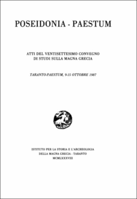 Il volume digitalizzato contiene gli Atti del ventisettesimo convegno di Studi sulla Magna Grecia, svoltosi a Taranto e a Paestum dal 9 al 15 ottobre 1987 e pubblicato dall'Istituto per la Storia e l'Archeologia della Magna Grecia, con i contributi del Consiglio Nazionale delle Ricerche, del Ministero per i Beni Culturali e Ambientali e dell'Ente Provinciale del Turismo di Taranto. Il convegno ebbe un carattere monotematico in quanto affrontò gli studi e le ricerche sul sito di Paestum, antica città della Magna Grecia chiamata dai fondatori Poseidonia in onore del dio del mare e dei terremoti. Il tramonto di Sibari ed il declino di Cuma hanno permesso alla polis di ricoprire un ruolo determinante in Magna Grecia, risultando uno dei più importanti punti strategici per il...
