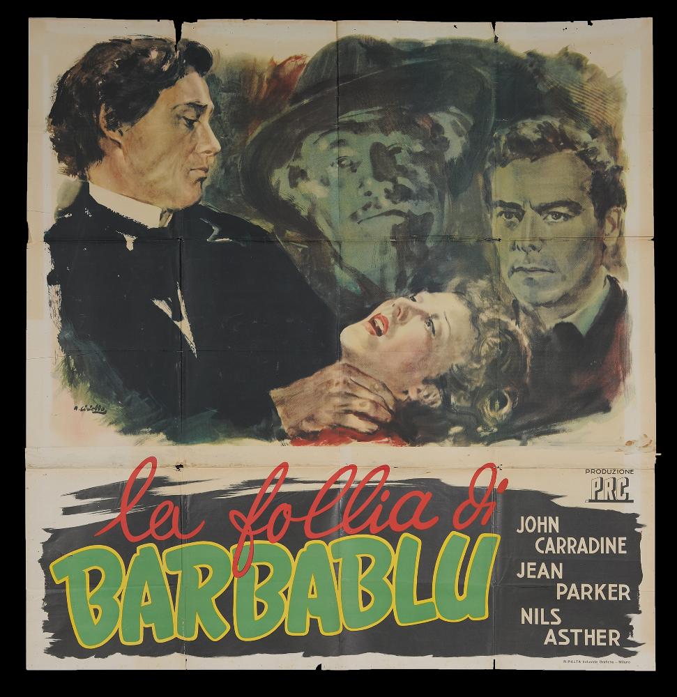 L'immagine riproduce uno dei manifesti conservati presso la Mediateca Regionale Pugliese (vedi Note). Ciriello firma l'illustrazione per "La follia di Barbablù", film horror psicologico, americano degli anni '40, ispirato al noto personaggio di Barbablù. Per questa composizione l'artista predilige pennellate veloci, vibranti e dai toni cupi, per raccontare un noir ricco di pathos e dramma e il suo protagonista, un assassino cruento. A contrasto con l'illustrazione pittorica c'è il titolo, con un lettering morbido e rotondo, che spezza l'orrore dell'immagine principale, probabilmente un richiamo alla fiaba omonima del XVII secolo, ispirata - si pensa - proprio dal personaggio storico Gilles de Rais. L'illustratore e vignettista italiano si ricorda come tra i più importan...