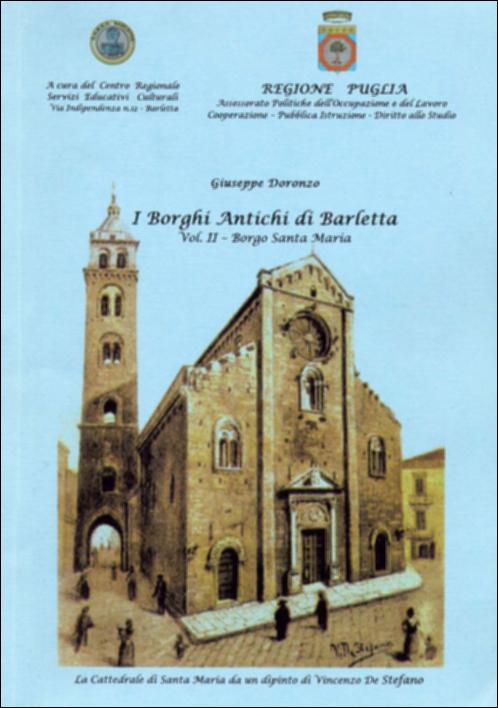 Il volume è parte della grande raccolta denominata “Libri di Puglia”, progetto di digitalizzazione a cura di Nicola Pergola che ha lo scopo di rendere fruibile la produzione editoriale dei Centri regionali di servizi educativi e culturali e degli Assessorati alla cultura e alla Pubblica Istruzione della Regione Puglia, dal 1968 agli anni 2000. Curato da Giuseppe Doronzo, “Borgo Santa Maria” è il II volume della collana “I Borghi antichi di Barletta” che comprende anche i volumi “Borgo Cambio”, “Borgo Santo Sepolcro”, Borgo Santo Stefano” e “Il territorio fuori le mura”. Ricostruisce le informazioni relative al primo insediamento urbano della città di Barletta dalle sue origini fino al suo sviluppo negli anni dell'Unità di Italia, partendo dallo studio di atti, documenti...