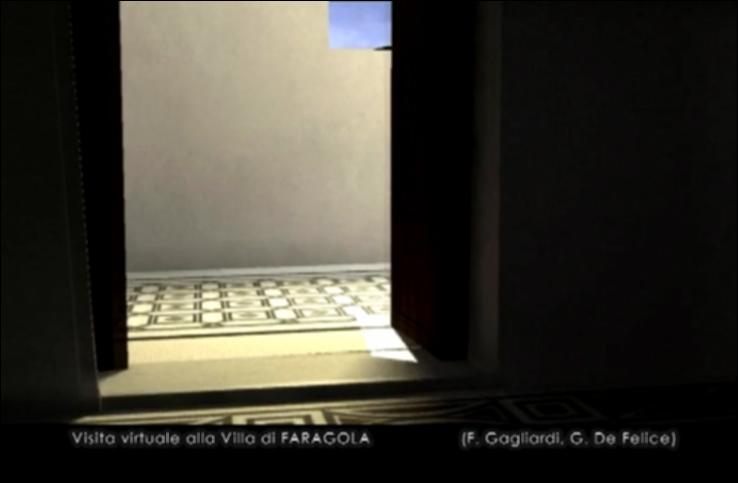 Il video è un accurato lavoro di ricostruzione 3D di Villa Faragola, facente parte del DVD Rom "Non le perle, ma il filo. Archeologia globale all'Università di Foggia" e fruibile tra i contenuti extra insieme alle altre visite virtuali. L'antica villa romana è del periodo tardo antico e i suoi resti si trovano nella zona di Ascoli Satriano in provincia di Foggia, oggi inclusi in un Parco Archeologico parzialmente aperto al pubblico. Della originaria struttura rimangono il complesso termale con i resti visibili dei mosaici a motivi geometrici, la sala da pranzo e una fornace che serviva per produrre i laterizi. Il video ripercorre in modo virtuale la struttura, gli ambienti e i pavimenti originari dando l'idea della vastità della Villa, che si estendeva per oltre 1.500 m...
