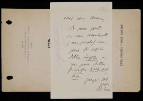 Nella cartolina Benedetto Croce prega Giovanni Laterza di spedirgli con urgenza alcune copie dei suoi volumi di logica e di filosofia della pratica.
