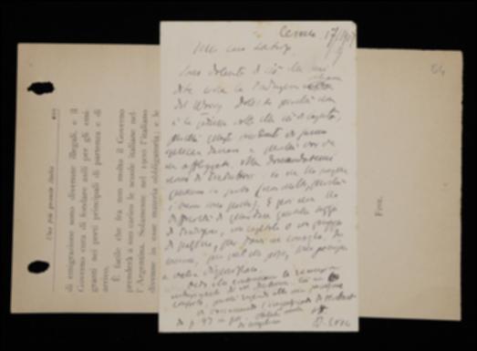 Nella cartolina, Benedetto Croce esprime a Laterza il proprio rammarico per la notizia della pessima traduzione, fatta dal Prof. Battaini, del volume “Worry the Disease of the Age” del fisico Caleb W. Saleeby e gli comunica che, invece, continuano le recensioni entusiastiche al volume “Saggi letterarii e bizzarrie satiriche” di Vittorio Imbriani, sollecitando infine l'editore ad inviargli l'impaginato del volume “Introduzione alla filosofia” di Johann F. Herbart.