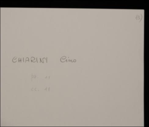 Nella cartolina, Cino Chiarini annuncia a Laterza che sta per intraprendere il lavoro sul testo "Di una imitazione inglese della divina Commedia: la Casa della fama di G. Chaucer". 