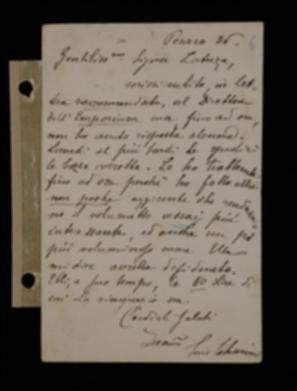 Nella cartolina, Cino Chiarini informa Laterza di aver contattato il direttore della rivista "Emporium" senza aver ricevuto risposta e che sta per inviare le bozze del volume corrette e integrate.