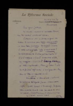 Nella cartolina, Francesco Saverio Nitti propone a Laterza di includere nella collana anche gli autori siciliani. Manifesta inoltre indecisione sulla veste editoriale da dare ai volumi.