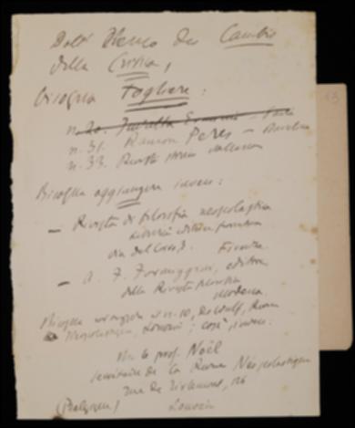 Nella lettera, Benedetto Croce comunica all'editore Giovanni Laterza alcune variazioni da apportare all'elenco cambi de “La Critica”.