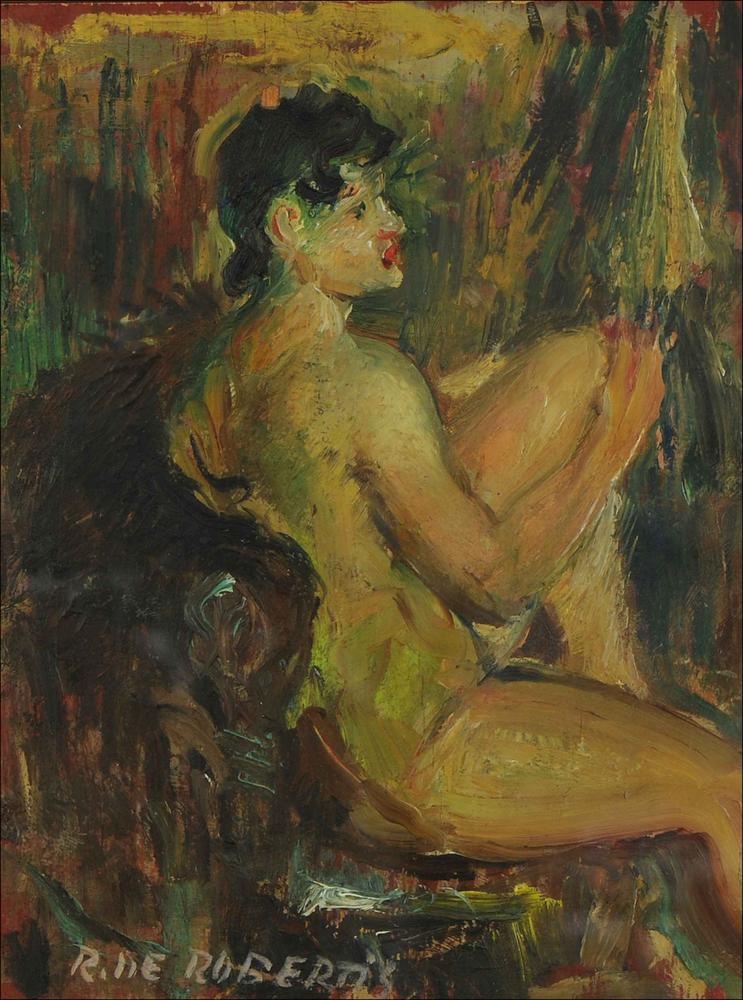 L'immagine è la riproduzione digitale di "Nudo in poltrona", olio su tela realizzato da Roberto De Robertis, artista pugliese che segnerà il cambiamento della scena artistica e culturale di Bari negli anni Trenta del Novecento. Come in tutte le sue opere è il colore intenso, steso con brevi e grossolane pennellate, a comporre la formosa e sensuale figura femminile priva di veli che l'artista ritrae nel dipinto. Formatosi inizialmente nella bottega barese del pittore veneto Mario Prayer e trasferitosi successivamente a Milano, dove conseguirà il diploma di decorazione pittorica presso l'Accademia di Brera, De Robertis fa ritorno a Bari negli anni Trenta del ‘900 diventando da subito il punto di riferimento del panorama artistico e culturale barese. Nel 1970 in seguito al...