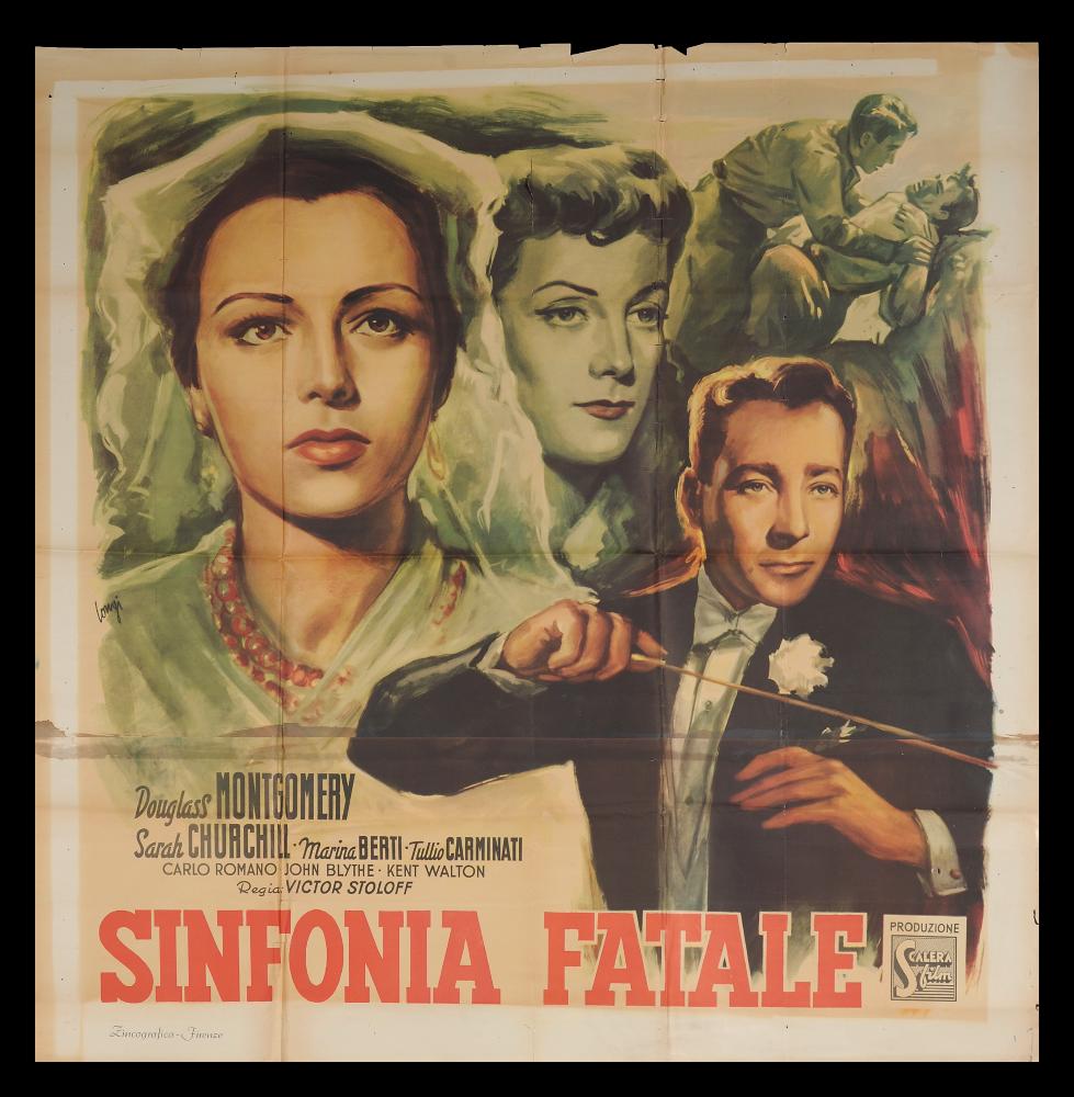 L'immagine riproduce uno dei manifesti conservati presso la Mediateca Regionale Pugliese (vedi Note). Si tratta del manifesto del film "Sinfonia fatale", a firma di Longi. Tutta la composizione, elegante e dai toni caldi, mette in risalto la figura femminile, come in molti altri lavori di Longi. Il forte realismo dei volti è una caratteristica del pittore, che iniziò la carriera artistica come ritrattista per poi dedicarsi all'attività di illustratore e cartellonista cinematografico per circa 20 anni, firmando molte opere per i più noti film dell'epoca, fino alla sua morte, avvenuta prematuramente all'età di 59 anni. Della sua attività di cartellonista si conservano però un cospicuo numero di lavori, tavole e bozzetti originali e una serie di fotografie e di materiali d...