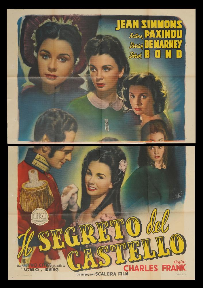L'immagine riproduce uno dei manifesti conservati presso la Mediateca Regionale Pugliese (vedi Note). Si tratta di una delle versioni del manifesto del film "Il segreto del Castello", a firma di Francesco Fiorenzi. Nella composizione si ritrovano tutte le caratteristiche stilistiche dell'artista, autodidatta trasferitosi a Roma nel periodo più florido per il cinema italiano. Fu il primo, tra i pittori di cinema dell'epoca, ad anticipare tendenze grafiche così contemporanee. Un insieme vivace e ricco di dettagli, con le tipiche sfumature cromatiche care a Fiorenzi, con accostamenti personalizzati e dinamici (notevole la successione dei ritratti della bellissima attrice Jean Simmons). Quello che oggi si realizza grazie a strumenti digitali, Fiorenzi lo realizzava creativa...