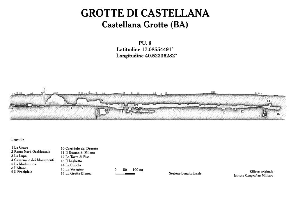 Questo rilievo topografico è la trasposizione in digitale di rilevamenti realizzati a seguito di importanti studi speleologici nelle grotte di Puglia. Sono materiale utile per lo studio e la ricerca, per comprendere al meglio la complessità delle articolazioni sotterranee di queste cavità naturali, con il fine della tutela e della salvaguardia del fenomeno carsico. 
Il documento fa parte della raccolta di rilievi topografici digitalizzati da Carlos Solito per il Progetto digitale “Sillabario sotterraneo – Viaggio dantesco nelle Grotte di Puglia” – realizzato nell’ambito della LEGGE REGIONALE 30 dicembre 2020 - art. 39 “Cavità pugliesi e opera dantesca - Celebrazioni 700 anni dalla morte di Dante Alighieri”.