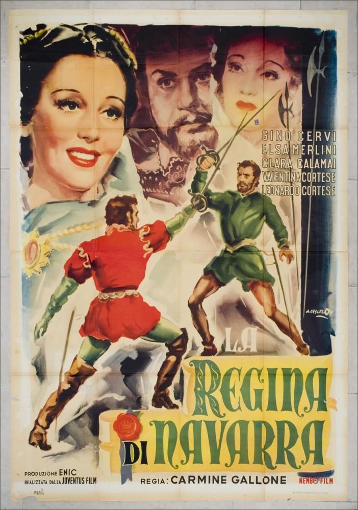 L'immagine riproduce uno dei manifesti conservati presso la Mediateca Regionale Pugliese, esaminati in "Cinema al muro: Angelo Cesselon" (vedi Note). L'immaginazione dell'artista, nella realizzazione del manifesto per questo film, va oltre la trama che generalmente è di supporto ai disegnatori di cartelloni cinematografici per la realizzazione del bozzetto. Nella scena di due spadaccini, in primo piano, la cui scelta cromatica si basa su tre colori - rosso, verde e ocra - è lasciata libera interpretazione sulle ragioni che spingono i due a combattere: per una donna o per la conquista di un regno? Sullo sfondo tre splendidi ritratti: i due volti femminili, sembrano appartenere allo stesso personaggio ripreso in due diversi momenti della sua vita: come sorella di Francesc...