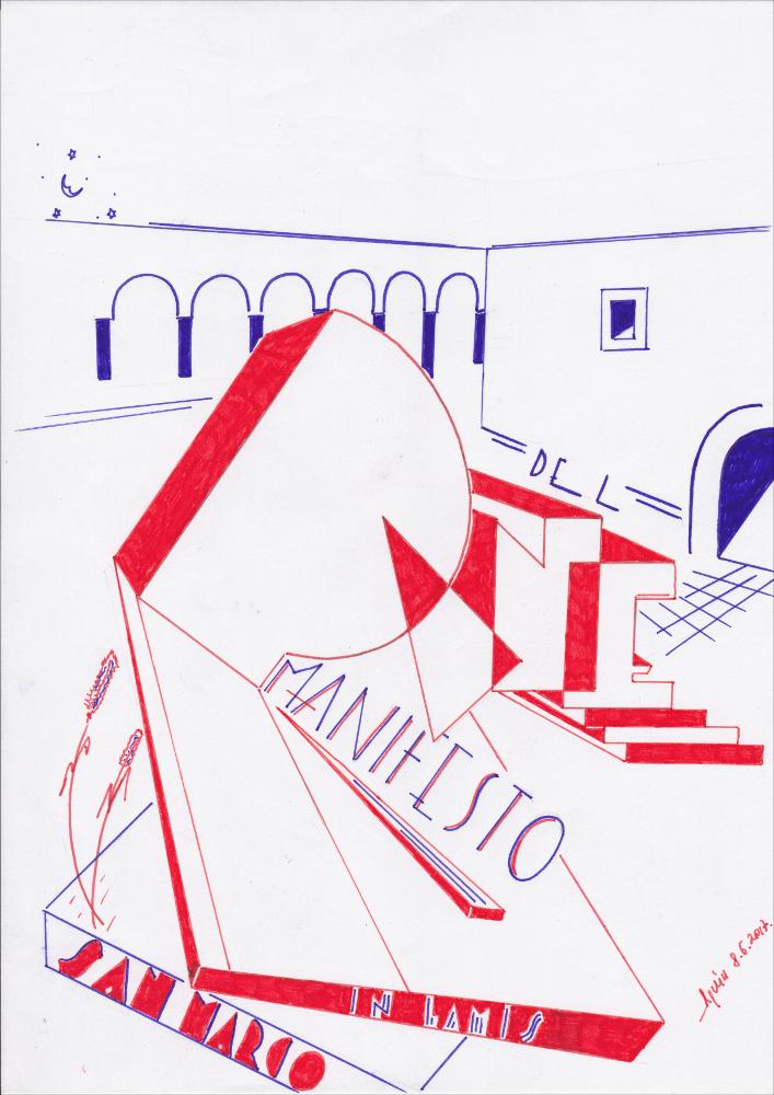 L'immagine digitale riproduce "Manifesto per il pane", una delle opere grafiche del pugliese Aguìn, nome d'arte dell'illustratore e artista Aguinaldo Perrone. Attualmente docente di Storia dell’illustrazione e della pubblicità presso l’Accademia di Belle Arti di Bari, realizza una serie di disegni a tratto pen studiando composizioni grafiche di campagne pubblicitarie per committenti e prodotti immaginari o reali. Le sue opere traggono ispirazione dalla cartellonistica pubblicitaria degli anni ‘30 e ‘40 del Novecento e dall’influenza del futurismo di Fortunato Depero, artista trentino tra i massimi esponenti dell'arte futurista, promotore del "Manifesto dell'arte pubblicitaria" (1931) e di quello dell'Aeropittura. Tratto comune a tutte le opere è l’uso, su uno sfondo com...