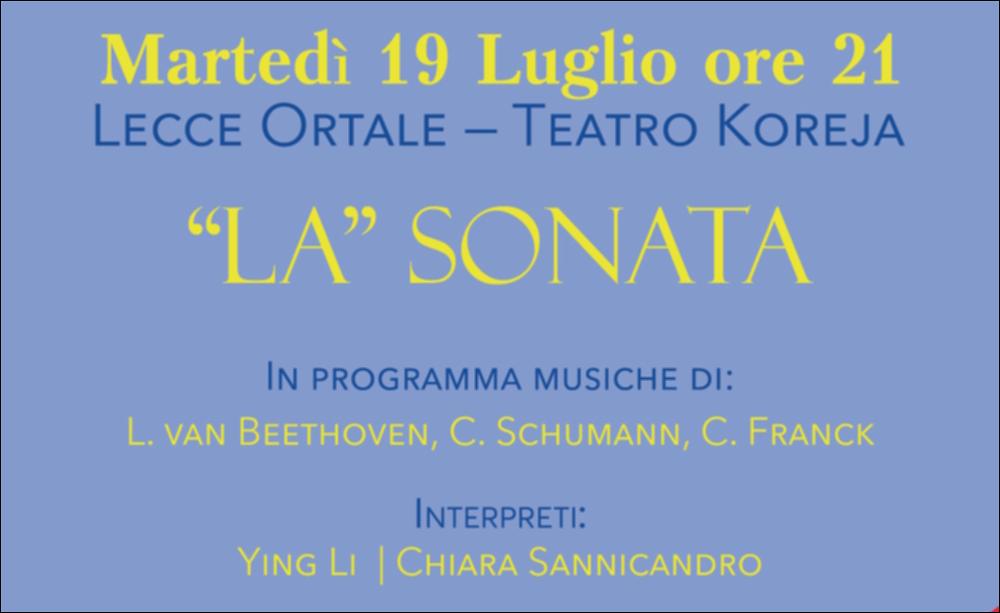 Per la VI Edizione del Festival Internazionale Di Musica Da Camera “Classiche Forme” diretto dalla pianista Beatrice Rana, l’Associazione Opera Prima ha presentato concerti e spettacoli musicali con giovani artisti di talento e solisti di fama internazionale. Il video propone il concerto "LA Sonada" con le musiche di L. van Beethoven, C. Schumann e C. Franck, interpretati dai musicisti: Chiara Sannicandro (violino) e Ying Li (pianoforte) tenutosi in data 19 luglio 2022 presso l'Ortale del Teatro Koreja di Lecce....