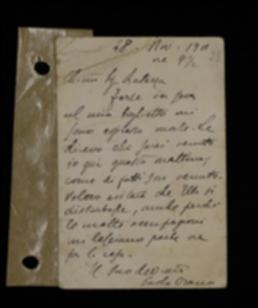 Nel biglietto, Paolo Orano chiarisce a Laterza l'equivoco circa l'appuntamento fissato per quello stesso giorno.