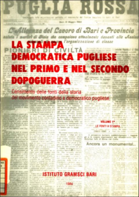 <div class="ql-editor">Il presente volume è parte della grande raccolta denominata “Libri di Puglia”, progetto di digitalizzazione a cura di Nicola Pergola che ha lo scopo di rendere fruibile la produzione editoriale dei Centri regionali di servizi educativi e culturali e degli Assessorati alla cultura e alla Pubblica Istruzione della Regione Puglia, dal 1968 agli anni 2000. Nell'ambito di una schedatura organica – avviata e condotta con l'Assessorato alla Cultura della Regione Puglia – delle fonti a stampa, orali e archivistiche relative alla storia del movimento democratico pugliese, questo volume censisce numeri unici, quotidiani e periodici pubblicati fra il 1919 e il 1949, conservati in biblioteche pubbliche della regione. La descrizion...