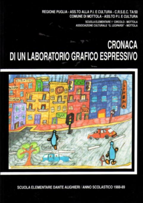 Il volume “Cronaca di un laboratorio grafico espressivo” è parte della grande raccolta denominata “Libri di Puglia” progetto di digitalizzazione a cura di Nicola Pergola che ha lo scopo di rendere fruibile la produzione editoriale dei Centri regionali di servizi educativi e culturali e degli Assessorati alla cultura e alla Pubblica Istruzione della Regione Puglia, dal 1968 agli anni 2000. La pubblicazione – edita in collaborazione con il Comune di Mottola, il 1° Circolo Didattico e l'Associazione G. Leopardi – è il puntuale resoconto di una sperimentazione condotta nell'anno scolastico 1988-89 con le classi quinte della Scuola Elementare Dante Alighieri di Mottola: un laboratorio grafico-espressivo sul cartone e il disegno animato, realizzato con il supporto tecnico del...