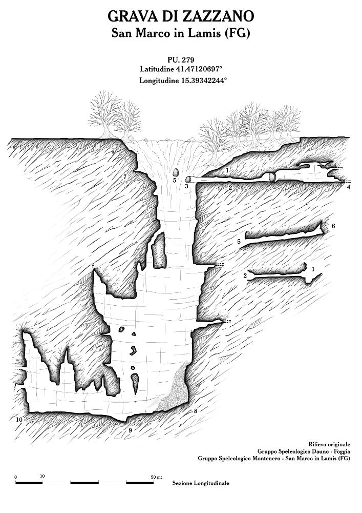 Questo rilievo topografico è la trasposizione in digitale di rilevamenti realizzati a seguito di importanti studi speleologici nelle grotte di Puglia. Sono materiale utile per lo studio e la ricerca, per comprendere al meglio la complessità delle articolazioni sotterranee di queste cavità naturali, con il fine della tutela e della salvaguardia del fenomeno carsico. 
Il documento fa parte della raccolta di rilievi topografici digitalizzati da Carlos Solito per il Progetto digitale “Sillabario sotterraneo – Viaggio dantesco nelle Grotte di Puglia” – realizzato nell’ambito della LEGGE REGIONALE 30 dicembre 2020 - art. 39 “Cavità pugliesi e opera dantesca - Celebrazioni 700 anni dalla morte di Dante Alighieri”.