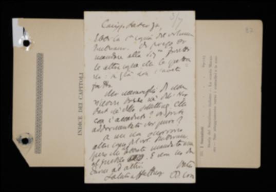 Nella cartolina, Benedetto Croce sollecita Laterza a distribuire alcune copie del volume di Vittorio Imbriani e a spedire bozze dei volumi di Johann F. Herbart e Friedrich W.J. Schelling.