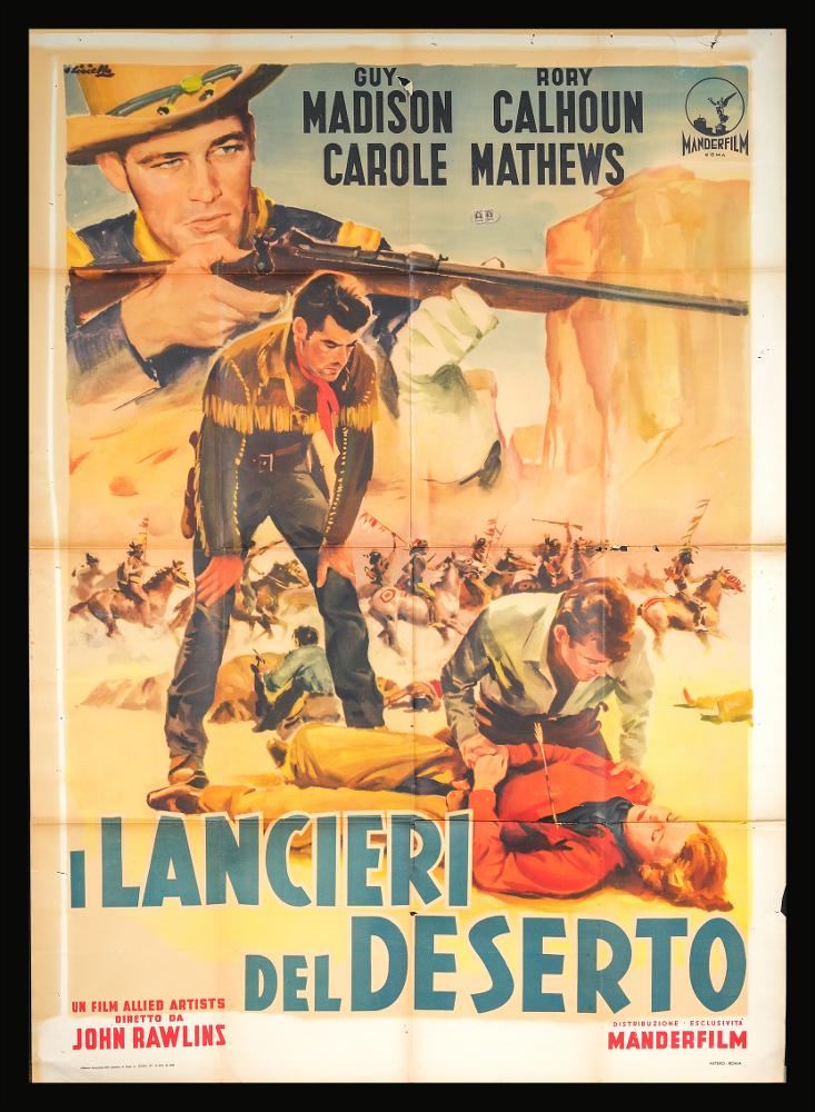 L'immagine riproduce uno dei manifesti conservati presso la Mediateca Regionale Pugliese (vedi Note). Ciriello firma il dipinto per il manifesto di "I lancieri del deserto". Pittore dal linguaggio elaborato e dallo stile pittorico colto e maturo, sia nel ritratto che nelle scene narrative, Ciriello seppe caratterizzare le sue opere con l'uso di sfumature volumetriche, tocchi di colore morbidi "emotivi", che denotano una comunicazione visiva chiara e coinvolgente. Si ricorda come tra i più importanti disegnatori per manifesti del cinema italiano. Iniziò a lavorare come pubblicitario presso l’agenzia 'Non plus ultra' a Milano e poi presso la 'Ima', la più grande agenzia di pubblicità in Italia. Il suo talento come disegnatore di arte figurativa lo porteranno anche a lavor...