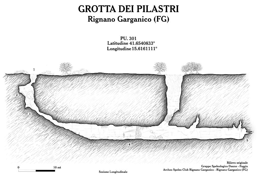 Questo rilievo topografico è la trasposizione in digitale di rilevamenti realizzati a seguito di importanti studi speleologici nelle grotte di Puglia. Sono materiale utile per lo studio e la ricerca, per comprendere al meglio la complessità delle articolazioni sotterranee di queste cavità naturali, con il fine della tutela e della salvaguardia del fenomeno carsico. 
Il documento fa parte della raccolta di rilievi topografici digitalizzati da Carlos Solito per il Progetto digitale “Sillabario sotterraneo – Viaggio dantesco nelle Grotte di Puglia” – realizzato nell’ambito della LEGGE REGIONALE 30 dicembre 2020 - art. 39 “Cavità pugliesi e opera dantesca - Celebrazioni 700 anni dalla morte di Dante Alighieri”.