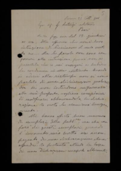 Nella lettera, Giovanni Francesco Cadolini lamenta di sentirsi offeso da alcune dichiarazioni dell'editore e ribadisce che sta procedendo con le correzioni e le integrazioni.