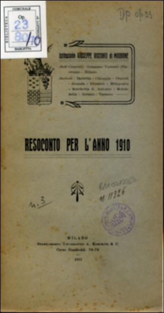 Il documento digitale riproduce l'opuscolo informativo realizzato come resoconto per l'anno 1909/1910 dai docenti dell'Istituto Giuseppe Visconti di Modrone. Oltre alle materie classiche di studio, interessanti i contributi della Cattedra Ambulante contro la Malaria, lezioni che mirarono a sensibilizzare ed educare i giovani e tutta la popolazione che in quegli anni vivevano una condizione disagiata a causa della malaria, malattia particolarmente diffusa in alcune zone della Puglia. Il libretto è catalogato e conservato all'interno della Biblioteca comunale Sabino Loffredo di Barletta insieme ad altri opuscoli risalenti al primo decennio del Novecento.