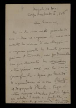 Nella cartolina, Aurelio Giuseppe Amatucci informa l'editore sui suoi spostamenti e sui suoi progressi nella correzione del "Plauto".