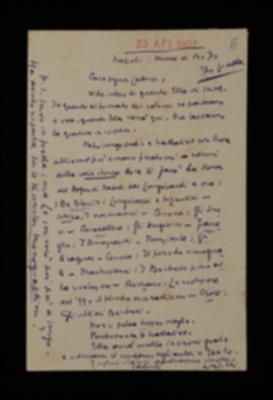 Nella cartolina, Francesco Saverio Nitti invia la lista dei titoli che comporranno la "Serie Storica" della collana.