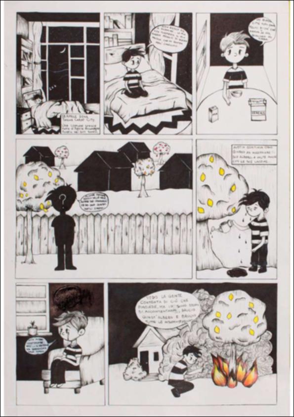 La tavola è stata realizzata dalla studentessa Sharon Tisti della classe V B del Liceo Artistico e Coreutico “De Nittis-Pascali” di Bari in occasione del workshop “Dalla Parola al Segno”, tappa finale del Progetto “The light of hope” organizzato dall’Accademia di Belle Arti di Bari, con il direttore Giancarlo Chielli e il professore Michele Giangrande, in collaborazione con la Regione Puglia - Mediateca Regionale Pugliese, nelle figure del dirigente Mauro Paolo Bruno e della funzionaria Anna Maria Rizzi.
Il workshop è stato articolato in 5 incontri (19-20-25-26-27 ottobre 2023) e ha visto la partecipazione di numerosi liceali guidati dai docenti Alessio Fortunato per Arte del Fumetto, da Sebastiano Vilella per la sceneggiatura e Carlotta Mascolo per il colore. Tema scel...