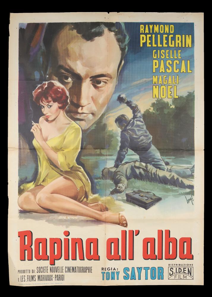 L'immagine riproduce uno dei manifesti conservati presso la Mediateca Regionale Pugliese (vedi Note). Si tratta del manifesto del film "Rapina all'alba", a firma di Longi. L'impostazione grafica del manifesto è tipica del Longi, elegante e dai toni caldi. Il forte realismo dei volti è una caratteristica del pittore, che iniziò la carriera artistica come ritrattista per poi dedicarsi all'attività di illustratore e cartellonista cinematografico per circa 20 anni, firmando molte opere per i più noti film dell'epoca, fino alla sua morte, avvenuta prematuramente all'età di 59 anni. Della sua attività di cartellonista si conservano però un cospicuo numero di lavori, tavole e bozzetti originali e una serie di fotografie e di materiali documentarii, testimonianza dei rapporti c...