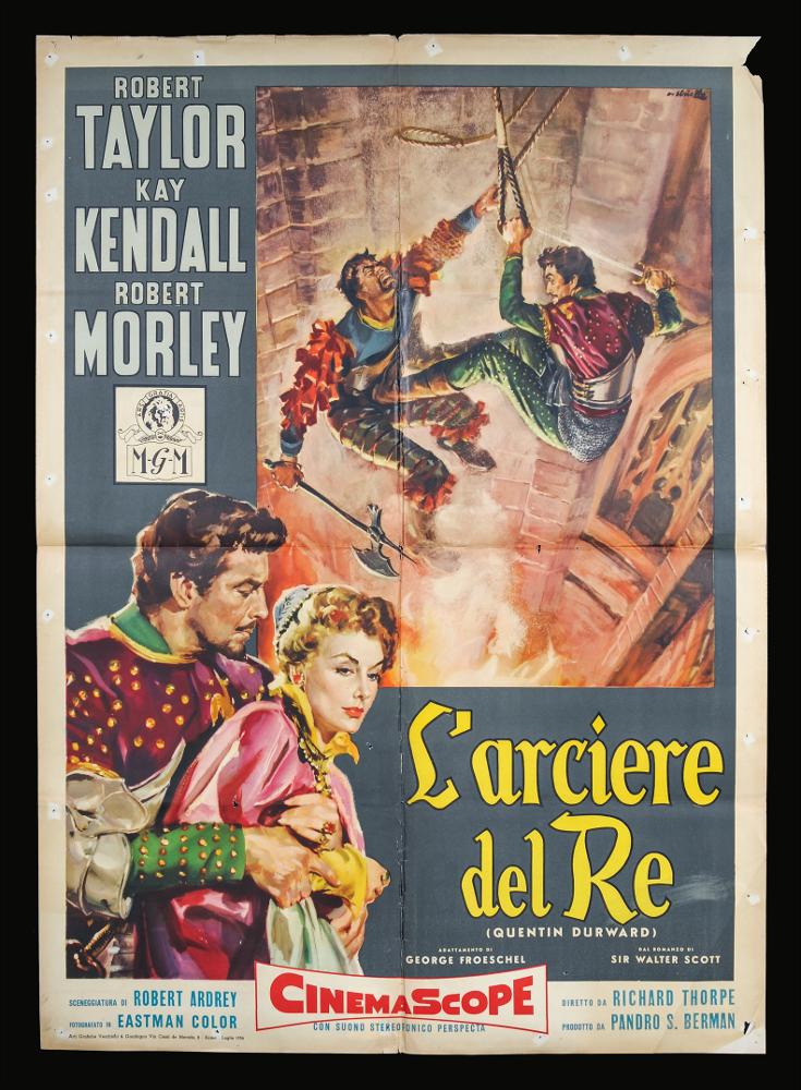 Il manifesto cinematografico è firmato dal celebre pittore di cinema Averardo Ciriello, milanese classe 1918. Il suo stile pittorico è colto, maturo e raffinato sia nei ritratti sia nelle scene in cui il colore è utilizzato in tutte le sue gamme, conferendo all’immagine una dinamicità narrativa straordinaria. In questo caso, possiamo confrontare l'eleganza dei ritratti e la composizione dinamica della scena di azione. Il film risulta il terzo di una trilogia non ufficiale prodotta dallo stesso regista e produttore e con protagonista Robert Taylor. I primi due erano "Ivanhoe" e "I cavalieri della Tavola Rotonda". Il manifesto originale è conservato nell’Archivio della Mediateca Regionale Pugliese.

...