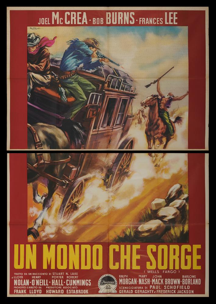 L'immagine riproduce uno dei manifesti conservati presso la Mediateca Regionale Pugliese (vedi Note). Si tratta di una delle versioni grafiche del manifesto del film “Un mondo che sorge” del 1937 per la regia di Frank Lloyd. L’illustratore del manifesto è M. Colizzi (Marcello Colizzi) come si evince dalla firma in corsivo, presente in alto a sinistra. Tra i maggiori rappresentanti dei cartellonisti italiani del cinema, Colizzi vanta un repertorio di circa 300 manifesti per il cinema nazionale ed internazionale, a firma sia personale che sotto lo studio professionale d’arte e di fotografia di Ercole Brini. Figlio d’arte, ricordiamo il padre Gioacchino Colizzi (Attalo) tra i fondatori del giornale umoristico romano degli anni cinquanta Il Marc’Aurelio, Marcello sembra rip...
