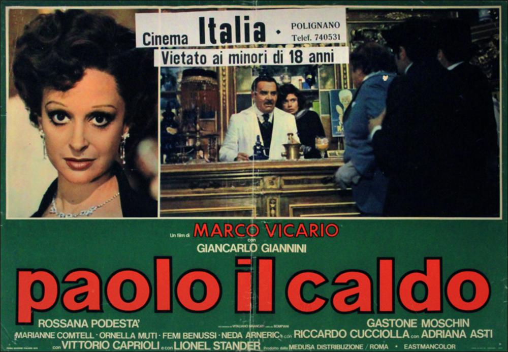 L'immagine digitale in oggetto è la riproduzione fotografica della fotobusta del film “Paolo il caldo”, elaborata in occasione della mostra "Riccardo Cucciolla - Ritratto d'Attore" organizzata nel 2012 dall'Associazione culturale “Attraverso lo Spettacolo”, dall'Assessorato al Mediterraneo, Cultura e Turismo della Regione Puglia e dal Servizio Biblioteca e Comunicazione Istituzionale del Consiglio Regionale della Puglia. Il film “Paolo il caldo”, diretto da Marco Vicario e tratto dall'omonimo romanzo di Vitaliano Brancati, rientra nel genere della commedia italiana degli anni settanta del secolo scorso; la pellicola, infatti, fu distribuita nelle sale cinematografiche italiane nel 1973. Il film ottenne un grande successo di pubblico e di incassi nonostante le numerose c...
