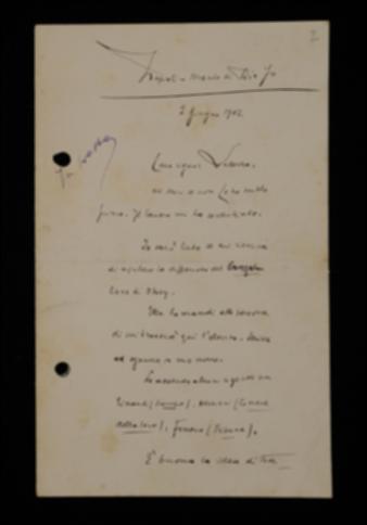Nella lettera, Francesco Saverio Nitti invia all'editore la lista dei soggetti cui spedire copia del volume in pubblicazione e il testo del comunicato di accompagnamento. Approva la traduzione di Gorkij.