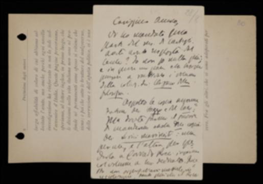 Benedetto Croce invia a Giovanni Laterza parte del manoscritto per il volume di René Descartes, chiedendo se nel frattempo siano giunte notizie da parte di Emilio Cecchi. Il filosofo inoltre, insieme alle copie già richieste del suo volume di saggi sul seicento e di quello di Antonio Tari, prega l'editore di spedire anche due copie del volume dei lirici marinisti, una delle quali sarà consegnata a Corrado Ricci. Infine si sollecita Laterza a determinare il prezzo del volume di Giuseppe Ferrarelli.
