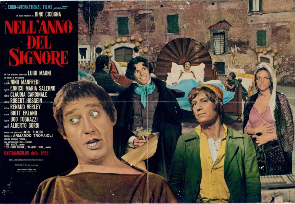 L'immagine digitale è la riproduzione fotografica del manifesto cinematografico del film “Nell'anno del Signore” elaborata in occasione della mostra "Cinema 150 anni. Mostra di manifesti cinematografici d'epoca sul Risorgimento". La mostra, allestita negli spazi della Mediateca Regionale di Bari, è stata realizzata nel 2011 dall'Ufficio Attività culturali e audiovisivi, afferente al Servizio Cultura e Spettacolo della Regione Puglia, in occasione delle celebrazioni dei 150 anni dell'Unità d'Italia. Il manifesto, ricco di colore e figure, ritrae i protagonisti del film distribuiti su più piani prospettici mentre sullo sfondo si consuma la scena in cui Filippo Spada dichiara colpevoli del tentato omicidio, Leonida Montanari e Angelo Targhini....