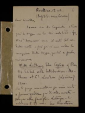 Nella cartolina, Aurelio Giuseppe Amatucci informa Francesco Polo della necessità, da parte della casa editrice Laterza, di avere il testo "The 'Captivi' of Plautus, edited with Introduction” di Wallace Martin Lindsay, per ultimare la correzione delle bozze.