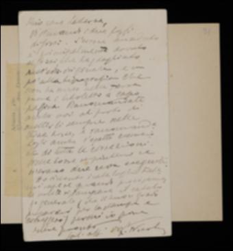 Nel rispedire a Giovanni Laterza alcune bozze di Carlo Gozzi, Fausto Nicolini lo invita a vigilare sull'attività del proto e della tipografia e, avendo ricevuto i cataloghi, lo prega di essere avvisato per tempo quando si deciderà di ristampare il catalogo generale della casa editrice.