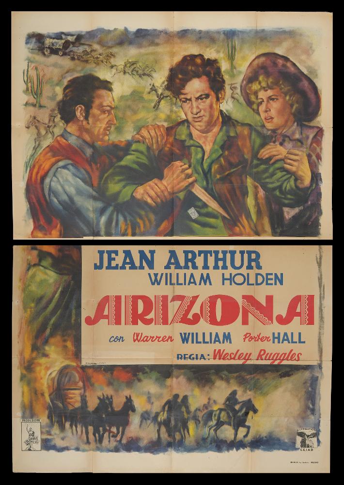L'immagine riproduce uno dei manifesti conservati presso la Mediateca Regionale Pugliese (vedi Note). Si tratta del manifesto del film in bianco e nero "Arizona” del 1940, per la regia di Wesley Ruggles, a firma di Tarquini (Tarquini Paolo), "Pittore non Pittore" come lui stesso si definì, fu un artista che condivise la sua arte con il padre Sabatino ed i fratelli Luigi e Glauco. La composizione grafica prevede la divisione del manifesto in due parti, una superiore ed una inferiore, divisi non solo concettualmente ma anche fisicamente. Caratteristica comune del manifesto è l’uso del tradizionale sfumato e policromo, tipico degli anni Trenta, per rappresentare uno dei momenti sicuramente maggiormente ricchi di pathos. Nella parte inferiore, vi è un cartiglio con i  dati ...