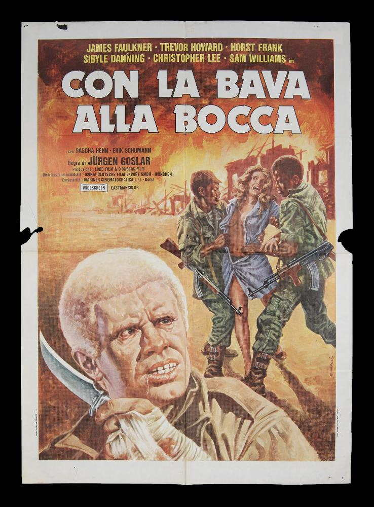 L'immagine riproduce uno dei manifesti conservati presso la Mediateca Regionale Pugliese (vedi Note). Si tratta della delle versioni grafiche per il manifesto del film tedesco "Con la bava alla bocca". A firma dell'artista B. Napoli, l'illustrazione non spicca per bellezza artistica, ma è comunque rappresentativa di una tendenza dei manifesti degli anni '70 in cui il corpo della donna viene esaltato in modo più sensuale, che ideale....
