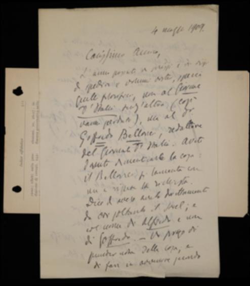 Nella lettera Benedetto Croce prega Giovanni Laterza di inviare alcune pubblicazioni a Goffredo Bellonci del "Giornale d'Italia", come stabilito in precedenza; anzi suggerisce all'editore di spedire in futuro le pubblicazioni ai giornali indirizzandole a persone determinate.