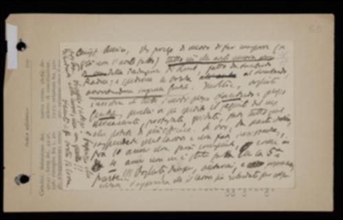 Nella cartolina, Benedetto Croce sollecita Giovanni Laterza a far comporre la parte di manoscritto che possiede del volume di Immanuel Kant e a spedirne quanto prima le bozze ai curatori Giovanni Gentile e Giuseppe Lombardo Radice, chiedendo con insistenza che spediscano la parte di manoscritto restante.