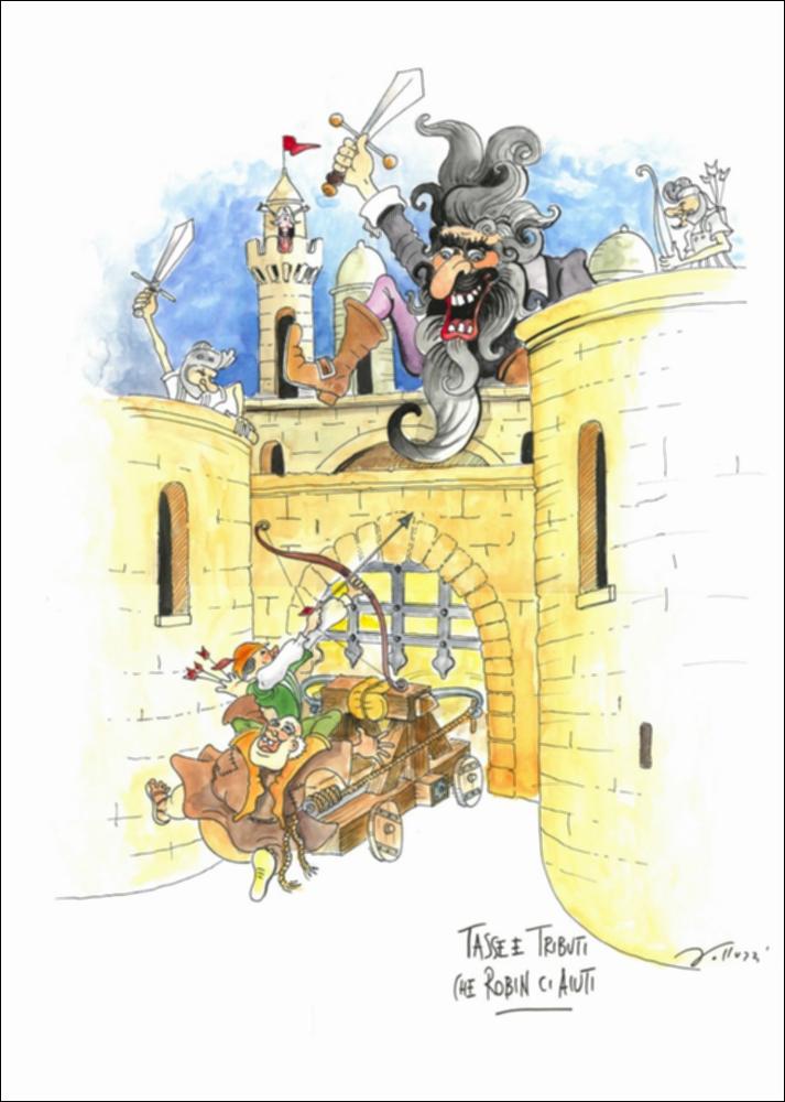 L’edizione 624 del Carnevale di Putignano 2018 ha designato come tema dell’anno “Gli eroi”, e i maestri cartapestai si sono messi in gioco con la loro consueta creatività, sapiente tecnica e fervida passione per la realizzazione dei giganteschi carri allegorici.
Il bozzetto dal titolo “Tasse e Tributi che Robin ci aiuti”, dell'associazione “La Maschera” che fa capo al mastro cartapestaio Domenico Impedovo, si ispira alla storia dell’eroe popolare per eccellenza: Robin Hood, paladino dell’uguaglianza economica e sociale, l’eroe che rubava ai ricchi per dare ai poveri.
La scena rappresentata ritrae lo sceriffo di Nottingham, nei racconti tratteggiato come un prepotente usurpatore, che sovrasta il castello brandendo una spada contro il popolo. Nella parte inferiore c'è Rob...