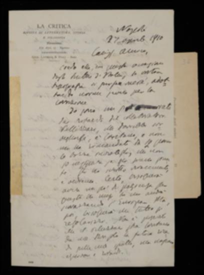 Nonostante le iniziali difficoltà dovute alla riorganizzazione della tipografia barese e all'assenza temporanea di Achille Pellizzari, Benedetto Croce esprime a Giovanni Laterza l'auspicio che la collana degli Scrittori d'Italia fornisca l'occasione di perfezionare il sistema di correzione delle bozze. A proposito della nuova collezione, il filosofo lamenta i ritardi nella composizione del suo volume sui lirici marinisti e prevede che per il volume di Matteo Bandello si impiegherà molto tempo, dovendo le bozze essere corrette dal curatore Gioacchino Brognoligo e dal direttore Pellizzari; in merito ai classici della filosofia chiede conferma all'editore sulla ricezione di tutto il manoscritto del volume di Giambattista Vico spedito da Emilio Cecchi. Il Croce inoltre, ris...