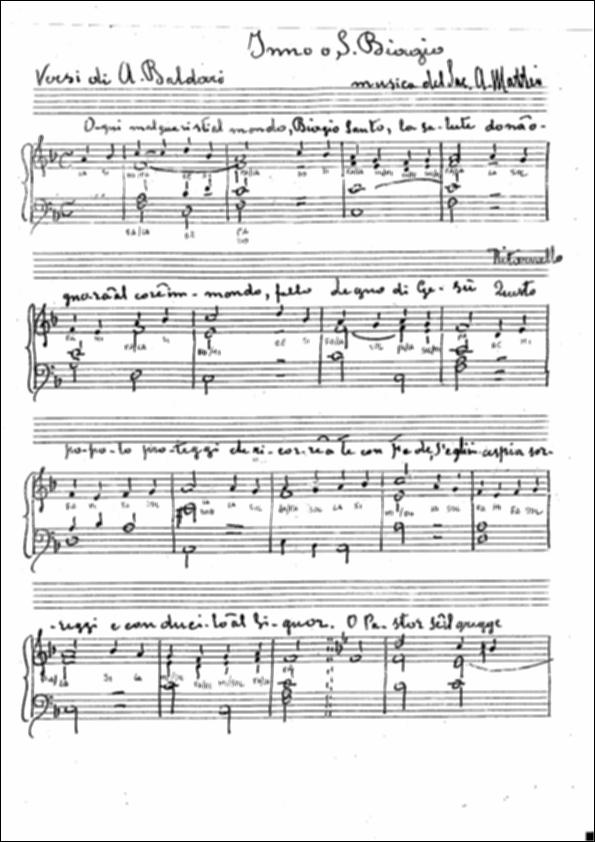 <div class="ql-editor"><div>L’Inno a San Biagio costituisce una componente originale del patrimonio musicale legato alla festa patronale di Avetrana. Il brano, con versi di A. Baldari e musica di A. Mattei, accompagna i momenti più significativi delle celebrazioni, contribuendo a rafforzare il senso di appartenenza e la partecipazione collettiva.</div><div>Accanto all’Inno a San Biagio, il patrimonio musicale della festa comprende anche composizioni più recenti, come “Omaggio ad Avetrana”, marcia sinfonica di Gaetano Cellamara. Il brano, eseguito per la prima volta ad Avetrana nel 2019, si inserisce nel solco della tradizione bandistica locale, contribuendo ad arricchire il repertorio legato alle celebrazioni patronali. Insieme all̵...